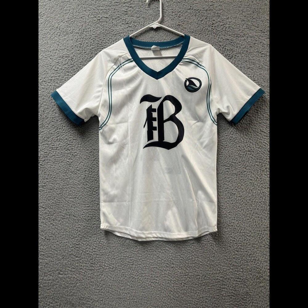 San Jose Sharks Jersey Shirt Medium White Short Sleeve V Neck Soccer SGA Logo